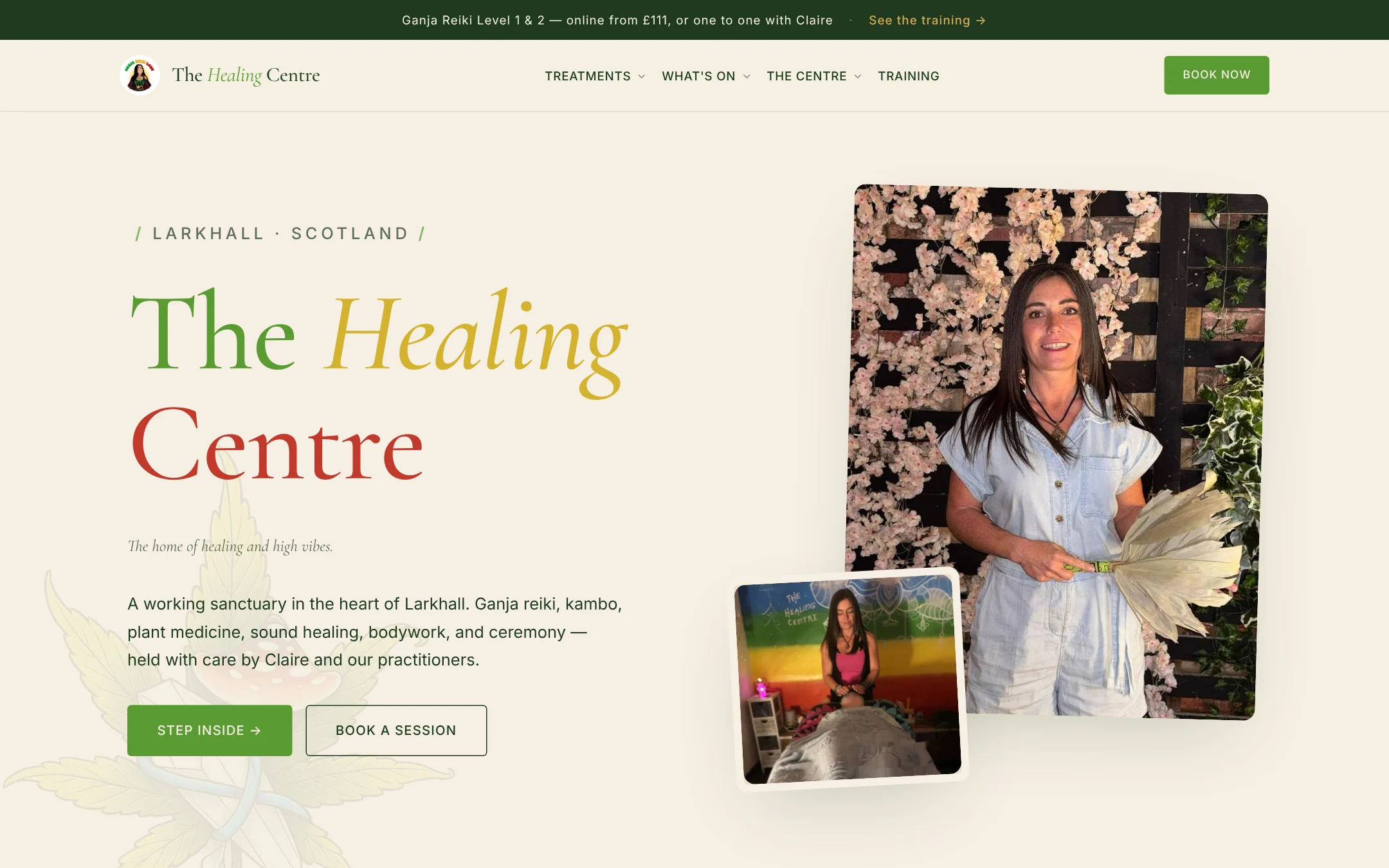 The Healing Centre website, desktop