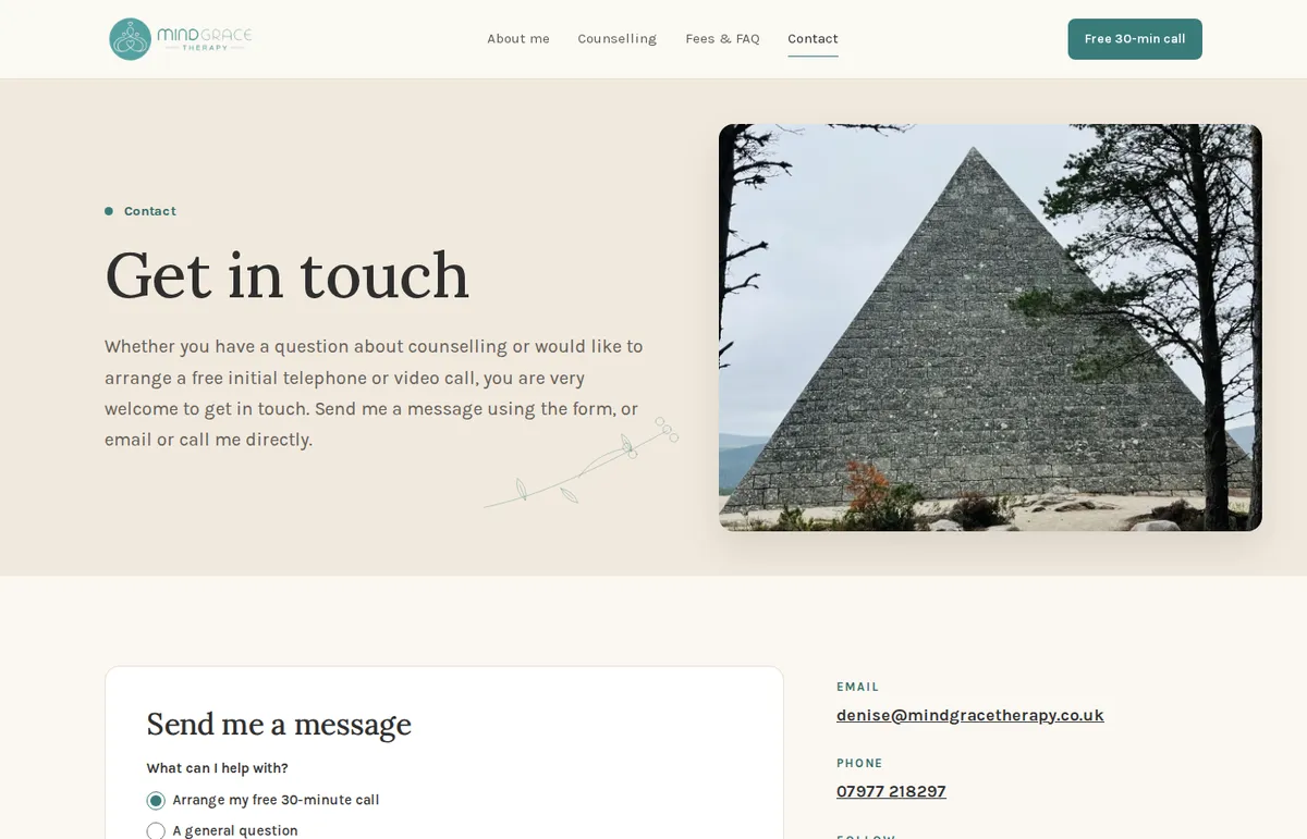 Mind Grace Therapy — contact page