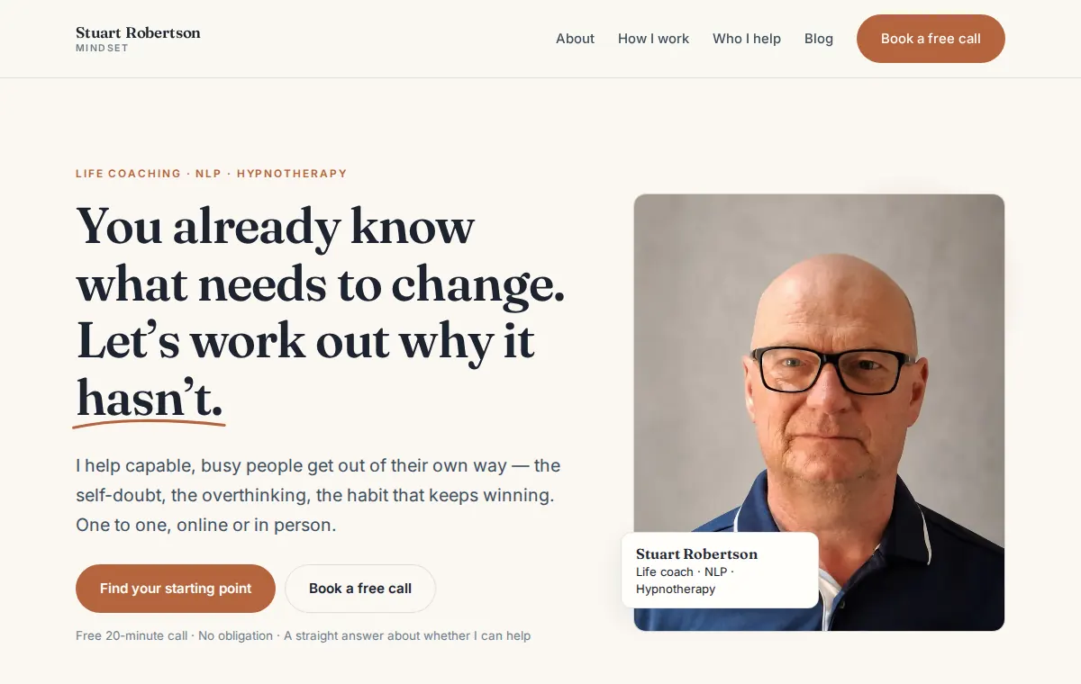 Stuart Robertson Mindset homepage — life coaching, NLP and hypnotherapy